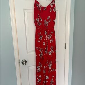 Skies Are Blue Red Floral Wide-Leg Jumpsuit | Size Small